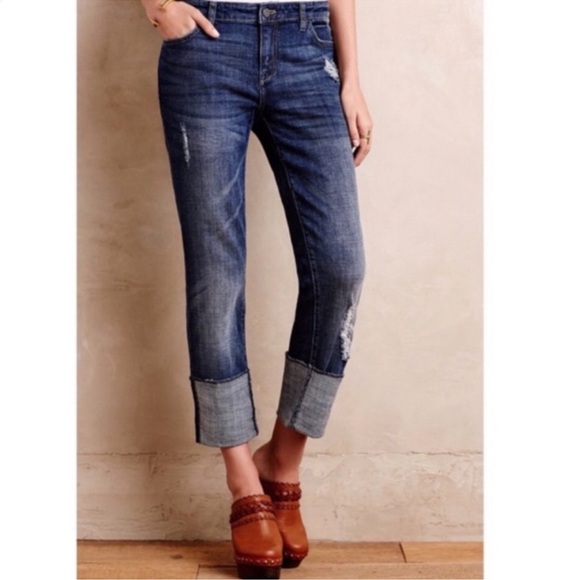 Pilcro and the Letterpress Denim - Pilcro and the Letterpress Distressed Cuffed Cropped Jeans